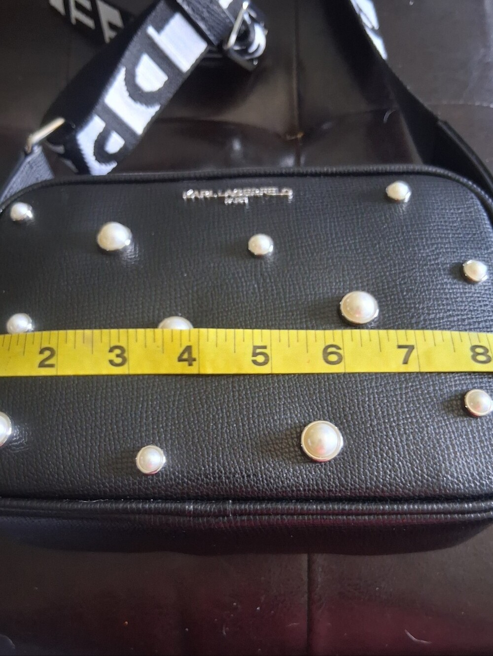 Karl Lagerfeld Pearl Encrusted Black Crossbody Purse - Picture 6 of 11
